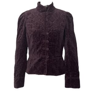 Ann Taylor velvet damask mandarin collar frog toggle closing coat size 6